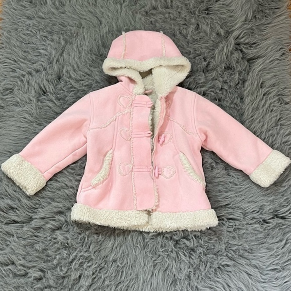 OSHKOSH Girls Fur Lined Pink Winter Coat, Size 4, Zipper & Button Closure